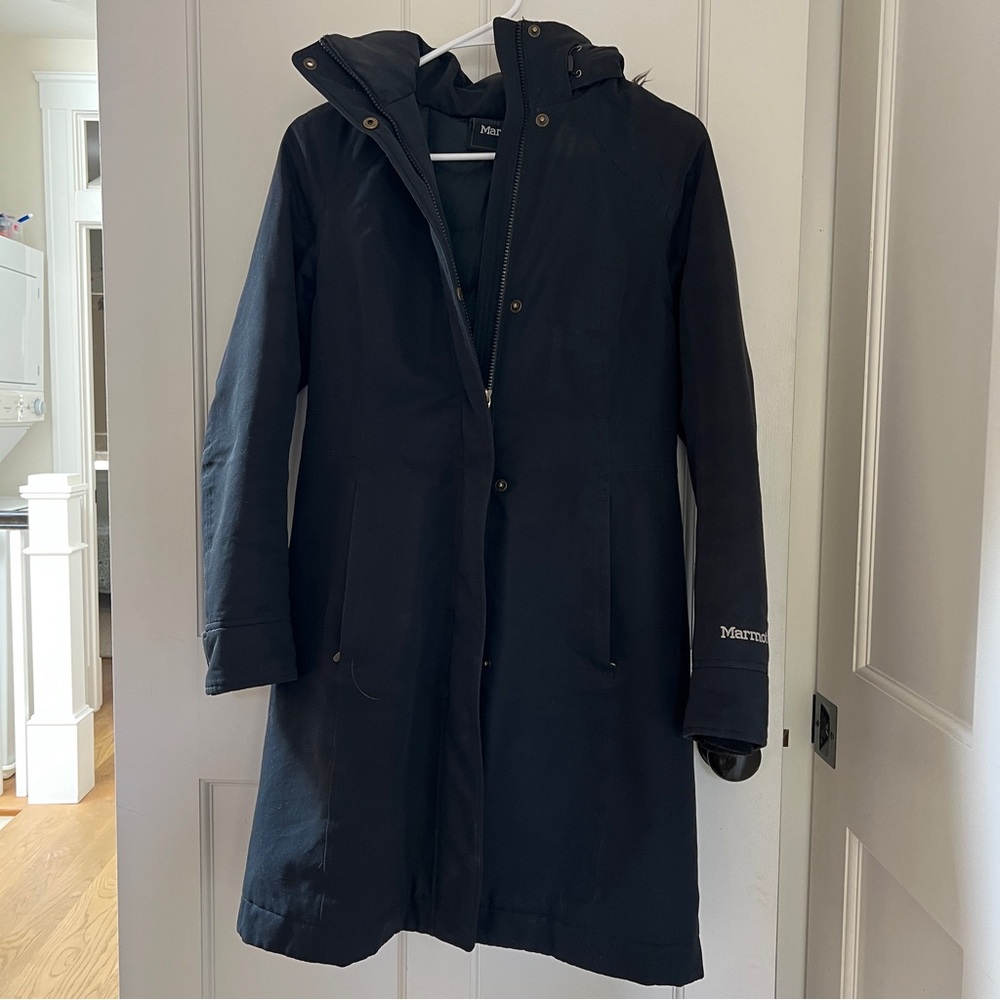 Marmot waterproof and warm down jacket with removable hood